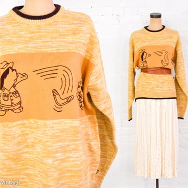 1970s Gold Pullover Sweater | 70s Boomerang Cowboys Sweater | DISS | X Large 