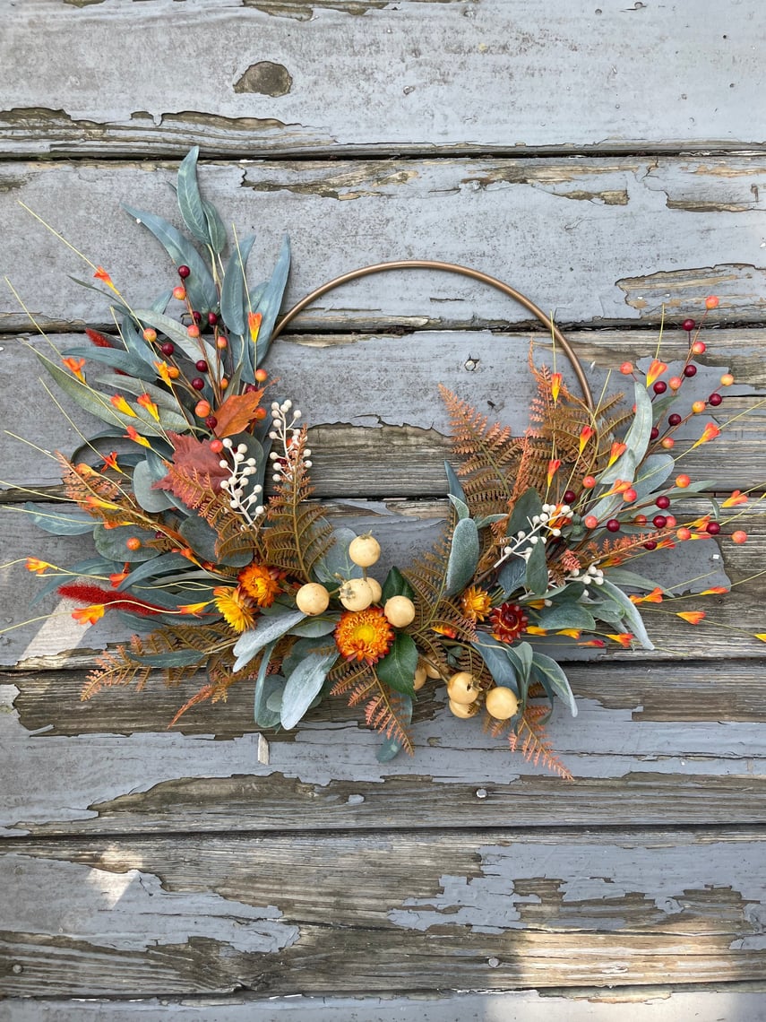 Lambs Ear Fall wreath with orange and cream berries, rust | Nova ...