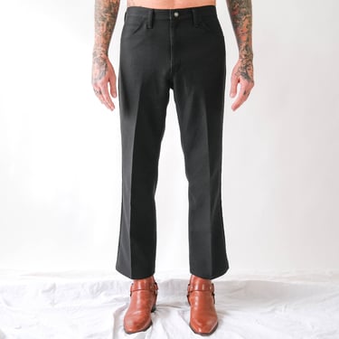 Vintage 80s Wrangler Black Sta Prest Bootcut Pants | 100% Polyester | Size 35x30 | Rockabilly, Greaser, Ska | 1980s Wrangler Flare Leg Pants 