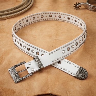 Vintage 2000s White Leather Studded Western Belt with | Backroom