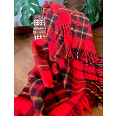 Vintage Mid-Century Plaid Picnic Blanket - Red Plaid, Wool, Throw Blanket - Winter, Holiday, Christmas 