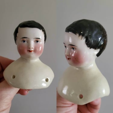 Antique Male Doll Head Painted Black Hair - Antique German Dolls - Collectible Dolls 3.25