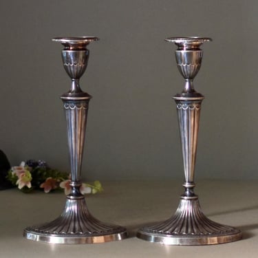 Antique Pair Silver Plated Candlestick Holders Baroque Decor 