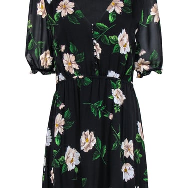 The Kooples - Black & Cream Floral Print Short Sleeve Dress Sz L