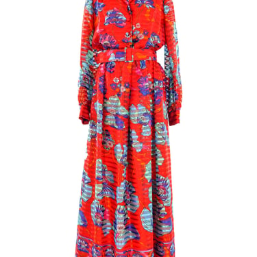 Red Floral Belted Maxi Dress