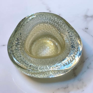 Murano Gold Sommerso and  clear Bullicante Glass triangular bowl 