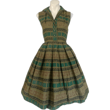 1950’s Green Cotton Fit n Flare Summer Dress Size S