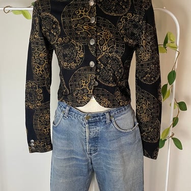 Vintage Knit Jacket Cropped Blazer Fitted Long Sleve 