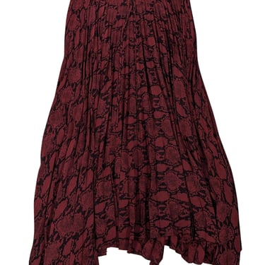 A.L.C. - Dark Red & Black Snakeskin Print Pleated Skirt Sz 2