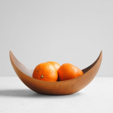 Vintage Handmade Wood Bowl with Crescent Shape 