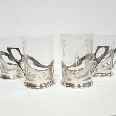 Art Nouveau WMF Silverplate Toddy Glass Holders Germany 1900-1910 