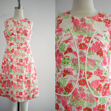 1960s Lilly Pulitzer Red, Pink, and Green Floral Shift Dress 