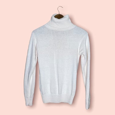 Vintage White Silk Turtleneck Sweater, Size Medium by Watersilks 