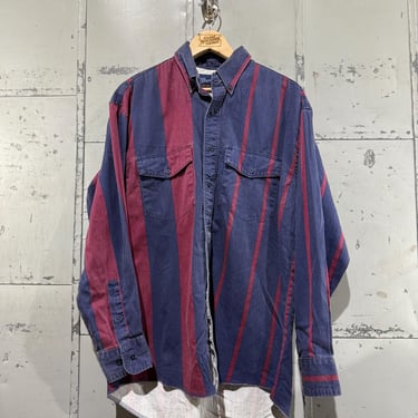 Vintage Wrangler Striped Western Shirt Brushpopper Men's Button Up Red and Blue Medium 
