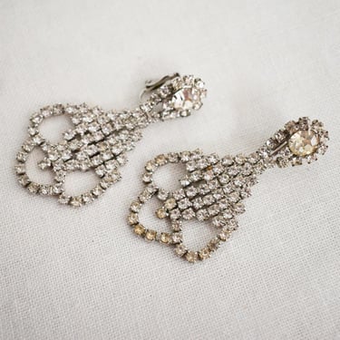 Vintage Clear Rhinestone Dangle Clip Earrings 