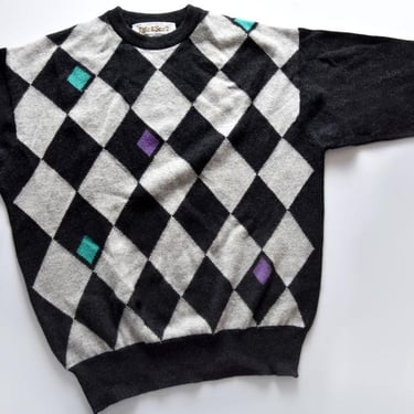 Lyle & Scott Scotland Sweater 100% Lambswool Argyle Charcoal Black, 45