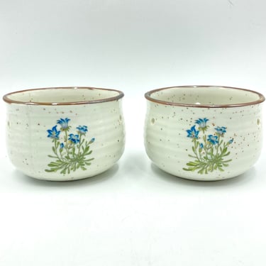 Vintage Speckled Wild Flower Planters, Japan, Pink Blue Purple Yellow Flowers, Violets, Daisies, Hanging Planters with Drainage, Stoppers 