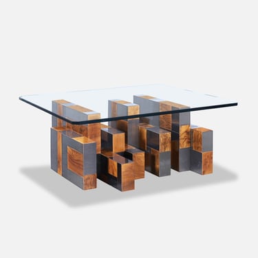 Vintage “Cityscape” Burl and Gunmetal Coffee Table by Paul Evans for Directional