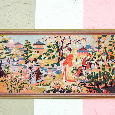 Colorful Pagoda Scene Needlepoint