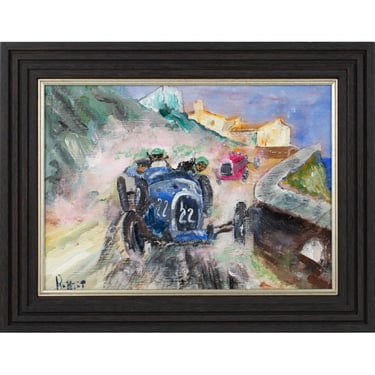 Bugatti Car Race in Monaco 1931, Oil on Canvas Painting by Rene Petit