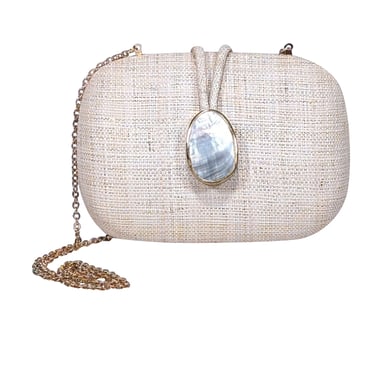 Kayu - Beige Raffia Mini Bag w/ Large Stone Closure