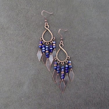 Chandelier earrings, periwinkle crystal and copper gypsy earrings 