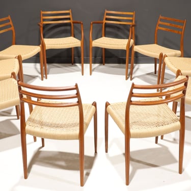 Set of 10 Niels Moller Model 62 &amp; 78 Teak and New Papercord Dining Chairs