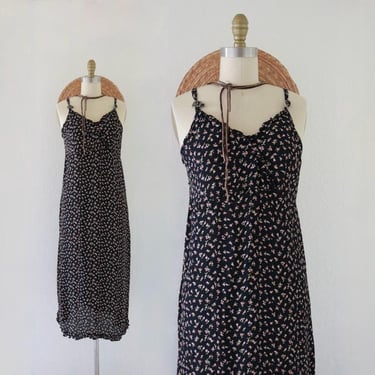 micro floral slip dress - m - vintage 90s y2k india rayon womens cute cottage cottagecore goth gothic maxi dress lettuce edge 