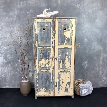 Vintage Wooden Wardrobe, Original Paint, 1930's / Vintage Industrial Cabinet 