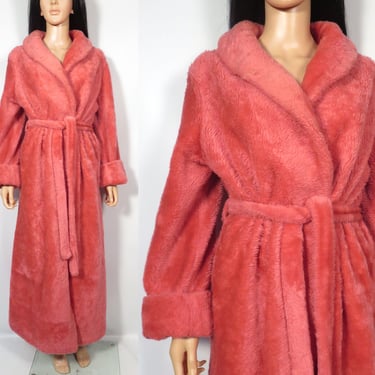 Vintage 70s Pink Plush Fuzzy Furry Robe Made In USA Size L 