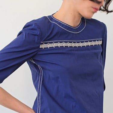 Prada Blue Cotton Embroidered Blouse (M)