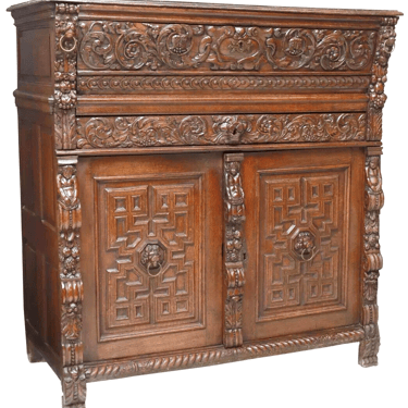 Cupboard, Sideboard, French Renaissance Revival Carved Oak, Foliate, early 1800s!!