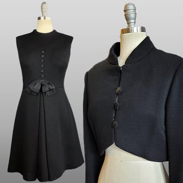 1960s Dress Set / Black Dress and Jacket / Mam'selle by Betty Carol / 1960s Cocktail Dress / Little Black Dress / Size Medium Large 