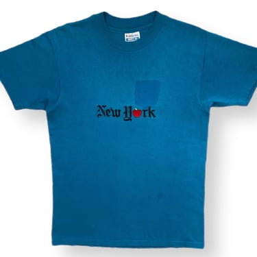 Vintage 80s New York City Embroidered Faded Blue Destination/Souvenir Style T-Shirt Size Medium 