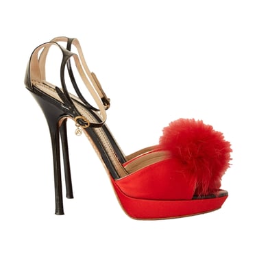 John Galliano Red + Black Fur Stiletto Heels