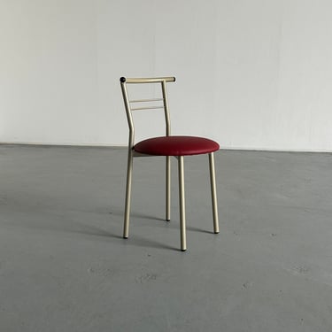 Postmodern Memphis Style Metal Chair with Red Faux Leather Upholstery, 1980s Italy 