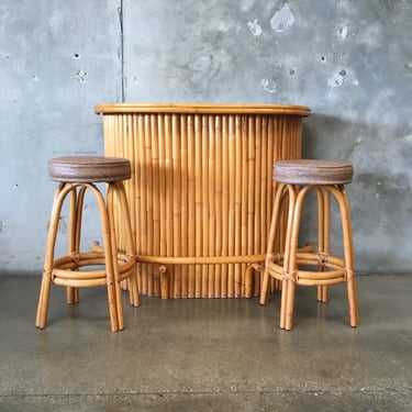 1958 Rattan / Bamboo Bar with Two Stools