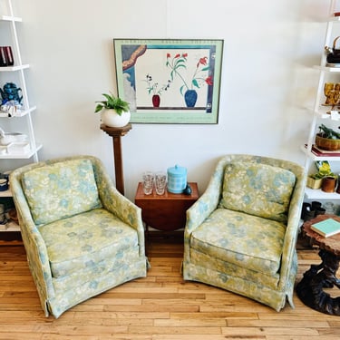 Blue + Green Floral Club Chairs by Henredon