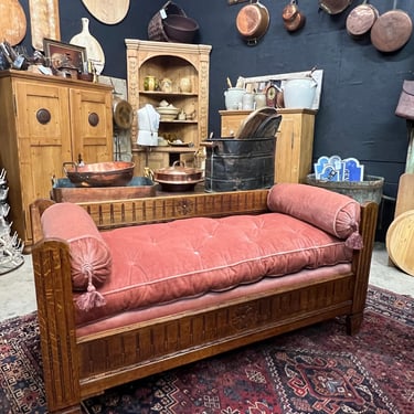 Antique French Settee Daybed, Oak, 1860-90 