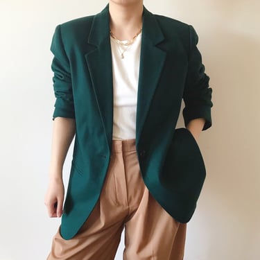 vintage wool blazer minimalist blazer double chest double breasted classic design jacket green capsule wardrobe oversize size M/L 