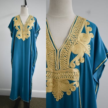 1970s/80s Teal and Gold Braid Caftan 