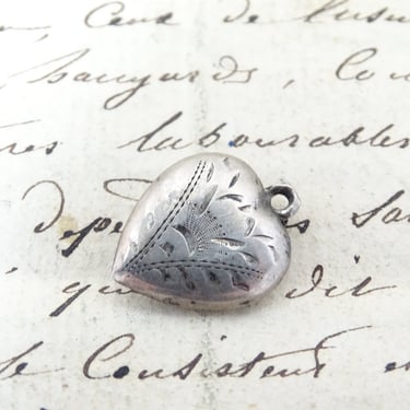 Antique Sterling Heart Charm Engraved E G M, Victorian Silver Puffy Friendship Heart 