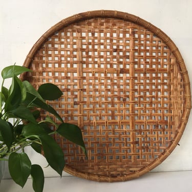 Vintage Asian Bamboo Winnowing Basket, Drying Basket, Bohemian, Open Weave, Large Flat Basket, 22&quot; Diameter 