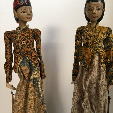 Indonesian Rod Puppets Vintage Carved Wood Rod Puppet Wayang Golek 