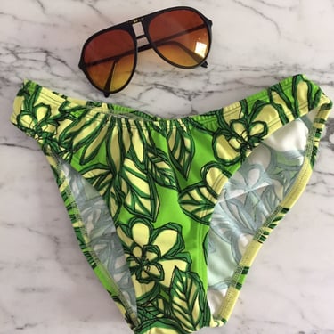 90s DeadStock vintage lime green tropical Hawaiian floral print bikini bottom | Medium 