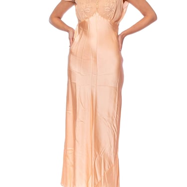 1930S Blush Pink Bias Cut Silk Charmeuse Slip DressNegligee With Sheer Embroidered Chiffon Button Up Bodice And Cap Sleeves 
