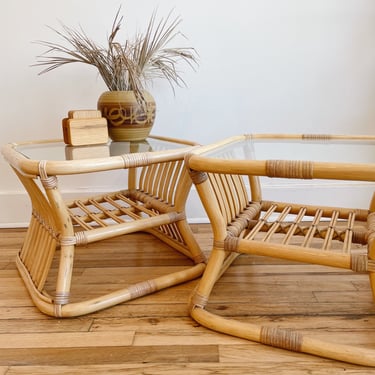 Rattan & Glass Side Tables