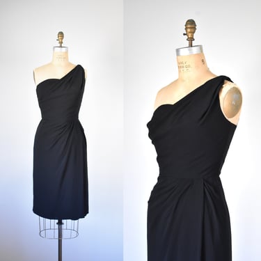Olya one shoulder 60s dress, one shoulder dress, vintage dresses for women, black dress 