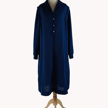 Merry Finn 1970s Navy Blue Day Dress - Finnish Vintage - Size M/L 