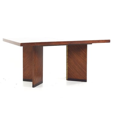Lane Brutalist Mid Century Walnut Expanding Dining Table with 2 Leaves - mcm 